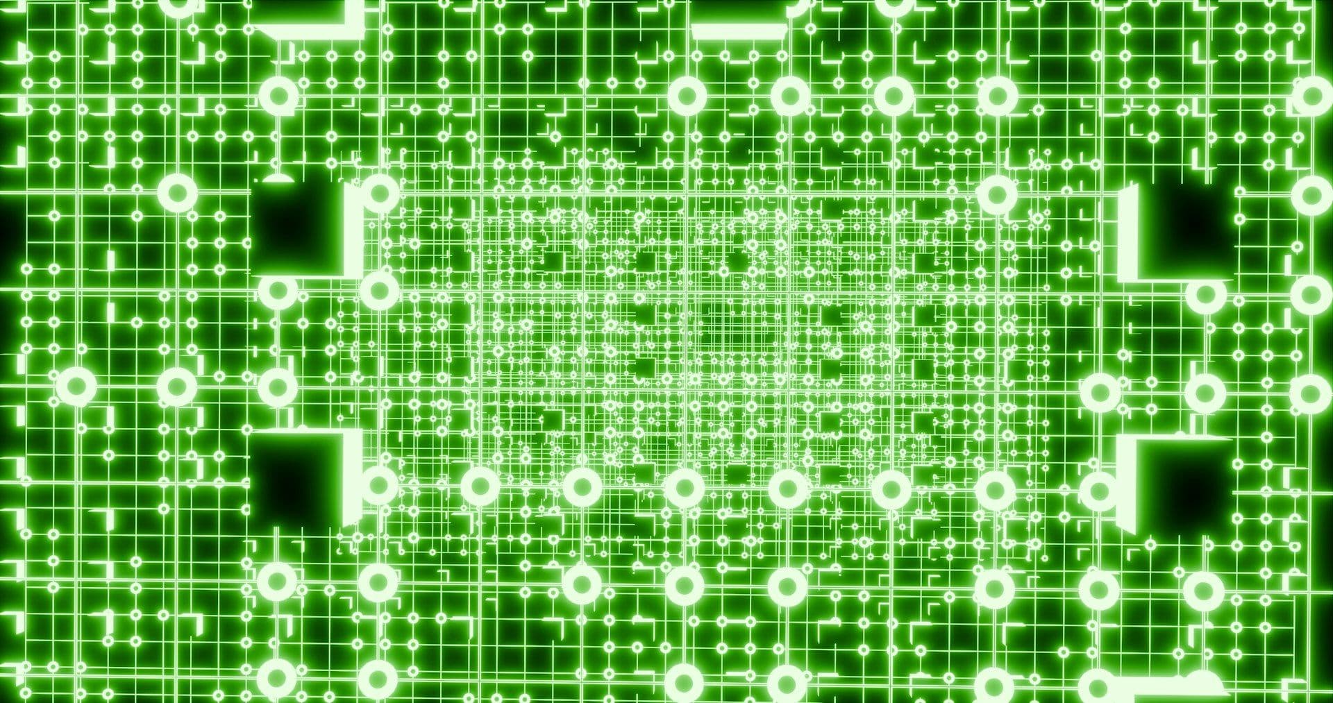 Abstract electronic circuit board in neon green